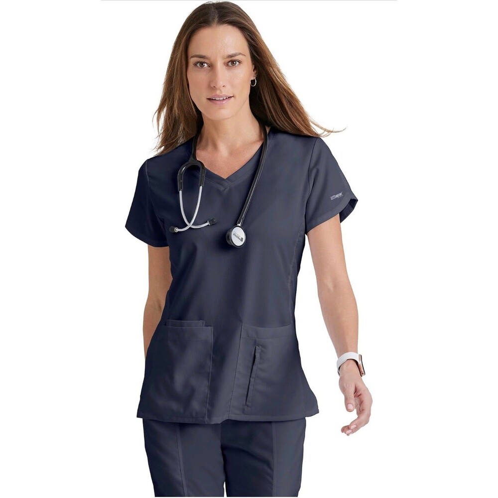 Grey’s Anatomy Active Cora Women’s V-Neck Scrub Top 4-Pocket Steel Medium